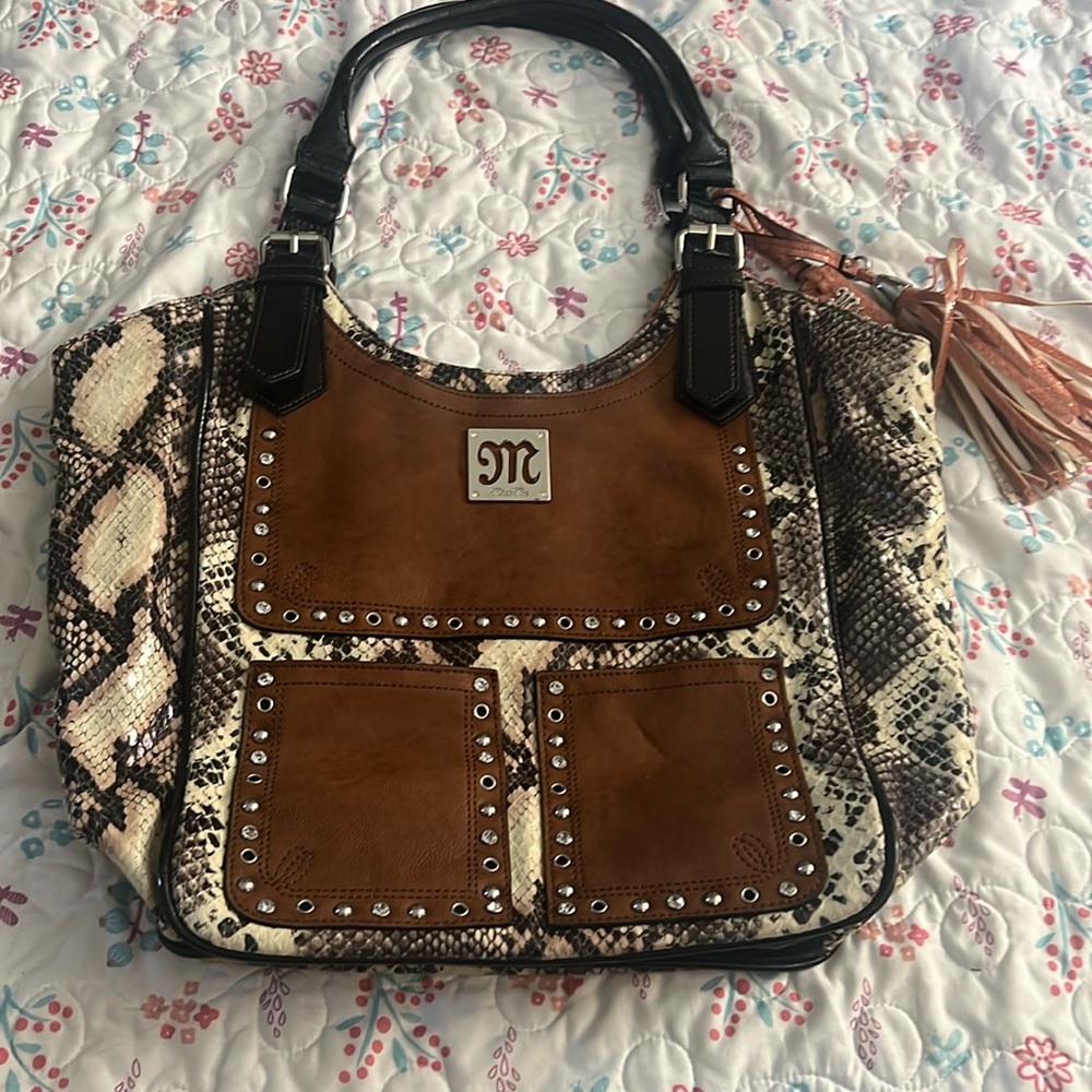 Miss Me Shoulder Purse Handbag Animal Print Fringe Rhinestone The Buckle